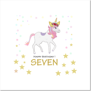 Seventh birthday. Seven. Unicorn Birthday invitation. Party invitation Posters and Art